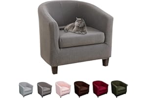 Lydevo Club Chair Covers 2 Piece Stretch Tub Chair Cover with Cushion Cover Leather Tub Chair Slipcover Pattern Washable non Slip Furniture Cover for Dining Living Room Reception,Jacquard#Gray