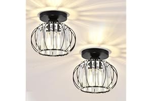 ZYDTRIP Crystals Ceiling Light Fixtures Chandelier, Small Semi Flush Mount Ceiling Light Fitting for Hallway Entrance Kitchen Bedroom Dining Rooms Living Rooms Bar (2 Pack Black)