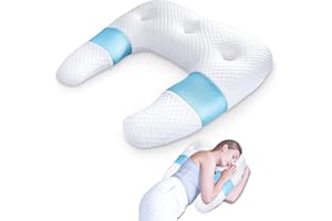 ‎SAHEYER SAHEYER Seitenschläferkissen, U-förmiges Memory Foam Nackenkissen Ergonomisches Orthopädisches Nackenstützkissen mit Ohr-Haltebereichen Bettkontur-Kissen für Nacken-Schulter-Schmerzlinderung (Blau)