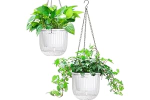 Melphoe Lot de 2 pots de fleurs à suspendre à auto-arrosage pour intérieur - 16,5 cm - Avec 3 crochets et trous de drainage pour jardin et maison