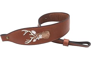 Tourbon Correa de Piel para Rifle con Bordado de Cabeza de Ciervo, Estilo Vintage, Color marrón
