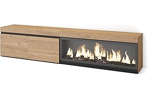 Skraut Home | Mobile TV Soggiorno | Ampio spazio a disposizione | 210 | Per TV fino a 80" | Camino elettrico XXL | Stile moderno | Rovere