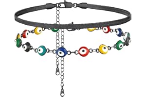 Supcare Evil Eyes Anklets for Women, Stainless Steel Colorful Eyes Bead Ankle Bracelet Gold/Black, Double Layer Anklet Chain for Summer Beach - With Gift Box