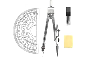 Ainkou Drawing Compass Set with Lead Refills and Eraser Maths Protractor Set Metal Math Geometry Kit Stainless Steel Scribing Tool for Architects Engineers Secondary School Teacher