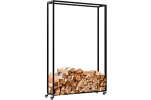 CLP Leñero metálico Interior con Ruedas Hilta, Soporte para Troncos de Metal Resistente, Almacenamiento de leña en el salón, Color:Negro, Tamaño:25x100x150 cm