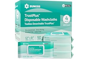 SUNKISS Trustplus Lingettes pour Adultes, Lingettes Nettoyantes Extra Épaisses 20 x 30 cm pour le Corps avec Aloès pour Incontinence et Hygiène Intime, 200 Unité