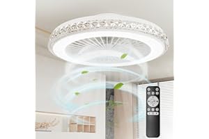 Ateroll Ventilatore da soffitto luce, motore DC 25W LED 45W, RGB(3000K-6500K), 3000LM, 6 velocità del vento regolabili con telecomando, timer, memoria luce, 7 pale del ventilatore reversibili