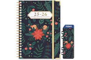 Ksriylm Agenda 2025Semainier 22 x 16 cm - Couverture Rigide Spirale，A5 Planner (Juillet 2025 - juin 2026)12 Mois，Professionnel Planner，Avec règle signet,Onglets Mensuels，Papier 100 g/m²，Fleurs