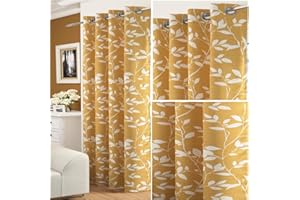 Amania Trading Ltd 1 x LAURAL Leaf Floral Voile Net Curtain Eyelet Single Panel OCHRE 48" (122cm) Drop