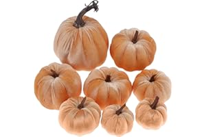 Kepfire 8 Pcs Artificial Foam Fake Cloth Pumpkin Orange Set Handmade Fall Harvest Velvet Vegetable Halloween Table Party Outdoor Wedding Decorating