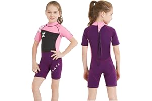 NATYFLY Neoprenanzug Kinder 2.5mm Neopren Thermal Badeanzug Jungen Mädchen Lange/Kurze Ärmel Tauchanzug Zurück Reißverschluss Einteilige Badebekleidung