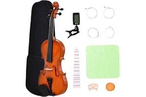 HOMCOM Violon 4/4 pleine grandeur avec étui, accordeur, épaulière, archet, colophane, cordes rechange et chiffon contreplaqué épicéa et érable