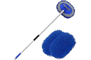 INNHOM Autowaschbürste Waschbürste Auto mit Teleskopstiel 160CM Autowaschmopp Langer Griff Multifunktionale Reinigungsbürste Auto für KFZ, Wohnmobil, LKW, Fenster (180°Schwenkkopf) (Blau)