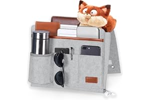 XHDA Felt Bedside Storage Pocket, Bedside Organiser Pocket with Bottle Holder, Hanging Bedside Storage Caddy Bag for Bunk Beds, Sofa, Bed Rails