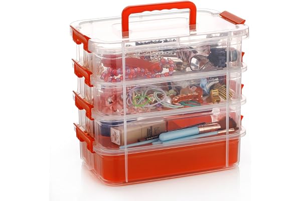 UCRAVO 4-tier Multi-Compartment Craft Storage Organizer Box with Dividers - Perfect for Art, Beads, Sewing Supplies, and Jewelry Making - Plastic Container - Ideal Hobby Organizer (MultiColor)