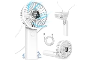 MEDE Handheld Fan Rechargeable USB Hand Fan,Powerful Portable Fan Handheld with 6 Speeds&Digital Display,Quiet Hand Held fans Foldable Mini Fan Personal Neck Travel Fan,Cooling fan for Office Camping