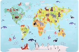 JIANTA Skórzana podkładka na biurko, duża podkładka pod mysz, antypoślizgowa, podkładka na biurko z mapą świata zwierząt, wodoodporna skóra PU, podkładka na biurko dla dzieci, mata na biurko dla