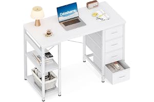 Coleshome Skrivbord 4 Lådor, 100x40cm, Vit | Vändbart Skrivbord med Hyllor, Datorbord, Arbetsbord för Kontor, Sovrum