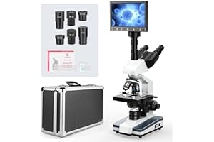 [Research-Grade] Vabiooth Lab Compound Trinocular Microscope 40X-2500X Magnification with 7" LCD Screen 5MP E-Eyepiece, Two-Layer Mechanical Stage for Animal Husbandry, Pet Hospitals, Lab, Farms