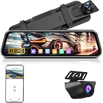 Dash Cam Con Specchietto Retrovisore Touch Da 9.66 Pollici, Videocamera Anteriore E Posteriore 1080P HDR Con Visione Notturna E Sensore G, Registrazione In Loop E Scheda SD Inclusa