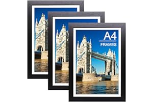 Bobeen A4 Photo Frames, Pack of 3 Black Picture Frame (21x29.7CM) for Table Top and Wall Mounting