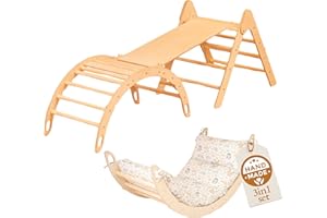 WoodsCraft 3en1: Arche d'Escalade, Triangle d'Escalade & Toboggan Interieur Enfant & Bebe | Arche Montessori avec Coussin Hypoallergénique & 2en1: Rampe/Toboggan | Escalade Enfant Interieur