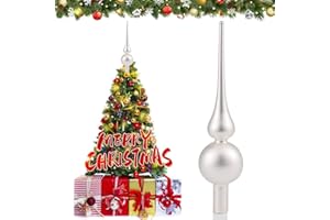 Hukermoon Weihnachtsbaumspitze Glas, 26 cm Christbaumspitze, Weihnachtsbaum Matt Stern Spitze, Christbaumschmuck Spitze, Christmas Tree Topper, Weihnachtsdeko Baumspitze, Tannenbaumspitze (Weiß)