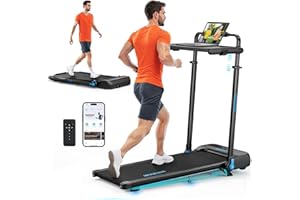 Riksion Laufband für Zuhause mit Neigung bis 14 km/h, Laufband Klappbar mit Schreibtisch-Workstation, LED-Anzeige, Fernbedienung und App-Steuerung, kompakte Walking Pad für Zuhause und Büro