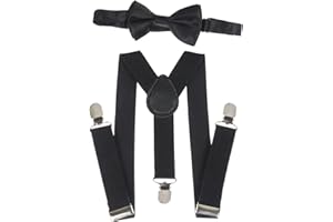 NiceYnn Elastique 2.5cm Large Bretelle et Nœud Papillon Pré-noué 9cm pour Enfants 1-9 ans 3 Clips Longueur Ajustable 60cm