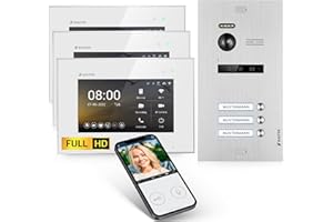 Balter EVO-HD Video Türsprechanlage, Video Türklingel mit Kamera, 3 familienhaus Klingel, Smartphone App, 3X 7 Zoll HD Monitor, Full HD-Kamera, 2 Draht Bus, Gegensprechanlage mit 175° Weitwinkel