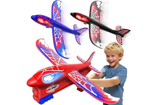 Avion Jouet Enfant 3-12 Ans, 3 Avion Planeur avec Yeux Lumineux & Ailes Toile,S-pider Jouet Garçon 3-10 ans Jeux Enfant 3-11 Garcon Cadeau Garçon 3 4 5 6 7 8 9 10 Ans Petit Cadeau de Noël Anniversaire
