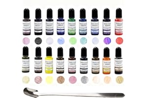 Nurila Farbpigmente für Gießpulver, Farbe für Gießpulver, 18 Farben Flüssiger Farbpigmente für Gießpulverinklusive mit 15cm Edelstahl Rührlöffel, DIY Produktion Zementbeschichtung Farbige Pigmente