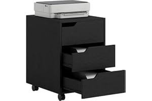 HOMCOM Caisson bureau mobile avec 3 tiroirs, meuble rangement bureau sur roulettes pour documents et imprimante, caisson de rangement compact pour travail ou chambre, 40x50x57,5cm, noir