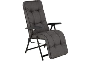 PATIO Fotel Lena Plus z podnóżkiem z grubą poduszką rozkładany leżak fotel ogrodowy plażowy składany stelaż stalowy antracyt szary