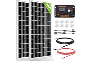 ECO-WORTHY Kit Pannello Solare da 200W 12V per Camper Roulotte Cabina Barca Marina Rimorchio Giardino: Pannello Solare da 100W * 2 + Regolatore di Carica Solare PWM da 30A + Supporto di Montaggio a Z