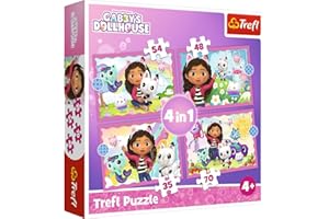 Trefl 4en1, 35 À 70 Pièces-Puzzles avec des Personnages de Contes de Fées, Niveaux de Difficulté, pour Les Enfants À Partir de 4 Ans, 34620, Gabby's Dollhouse, Les Aventures de Gabi, Taille Unique