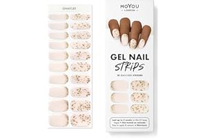 MOYOU LONDON Semi Cured Gel Nail Wraps, 20 Pcs Gel Nail Polish Strips for Salon-Quality Manicure Set with Nail File & Wooden Cuticle Stick (UV/LED Lamp Required) - No Pain No Champaine