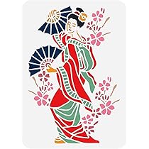 Kit De Pochoirs Japonais Réutilisables - Fleurs De Cerisier, Samouraï, Sushi - 9 Motifs 15x15cm Avec Pinceau