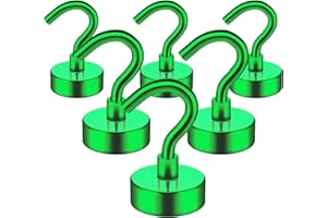 FINDMAG Lot de 6 crochets magnétiques puissants de 10 kg + (10 kg + ) pour réfrigérateur, aimants en néodyme avec crochet, crochets magnétiques pour croisière, plafond, serviette, garage (vert)