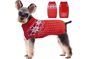 Kuoser Chandail en tricot pour chien et chat – Pull de Noël chaud pour animal de compagnie – Gilet d'hiver – Motif flocon de neige – Pull à col roulé pour temps froid – Pour les vacances de Noël –