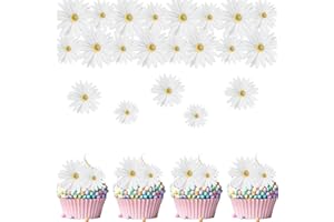 ENLACE Weiß Blumen Tortendeko Essbare Blumen für Torte,65 Stück Weiß Gänseblümchen Cupcake Deko Essbar,Esspapier Blumen Deko Torte,Essbare Blüten Tortendeko Hochzeit,Kuchendeko Blüten Geburtstag Taufe