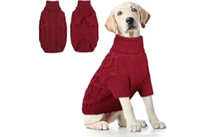 Hjumarayan Sweter dla psa, dzianinowe swetry dla szczeniaka, małych i średnich psów, ciepłe ubrania dla zwierząt domowych, strój dla psa, kota, szczeniaka, zimowy sweter, miękki, pogrubiony, ciepły dzianinowy płaszcz, bordowy czerwony, XXL