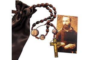 WESTMON WORKS St Pio Devotional Wooden Bead Cord Rosary Gift Set with Saint Prayer Card and Bag