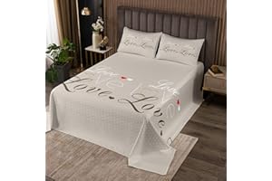 LOUSSIESD Miłość zestaw kołder walentynki pikowana narzuta na łóżko mężczyźni kobiety romantyczny narzuta para miłośnik prosty nowoczesny osobowość śmieszne cytaty mikrofibra pikowany pokój dekoracja king size