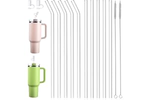 BISTFY 10 Stück Glasstrohhalme Lange, 31cm Stanley Cup Strohhalm (mit 2 Strohdeckel) 40oz&30oz Stanley Cup Zubehör 5 Gerade + 5 Gebogen Strohhalm, 2 Strohdeckel, 2 Reinigungsbürsten für Stanley