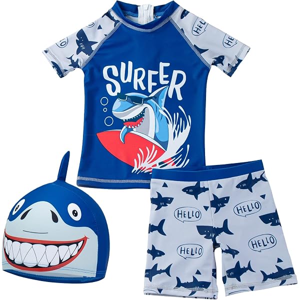 Costume Intero Bambino Con Dinosauro/ Squalo – Rash Guard UPF 50+ Con Cerniera Posteriore