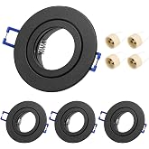 KYOTECH Set of 4 GU10 Recessed Spotlights, 230 V Frame, Waterproof, IP44, Black, Round Frame, Diameter 68 mm, Includes GU10 S