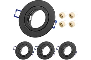 KYOTECH Set di 4 faretti GU10, 230 V, impermeabili, IP44, colore nero, montaggio LED, rotondi, incasso 68 mm, attacco GU10, lampadine LED o alogena