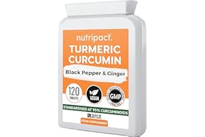 Turmeric Tablets 5000mg with Black Pepper & Ginger, High Strength 95% Curcumin Supplements, Vegan and Gluten Free, 120 Count, UK Made by Nutripact