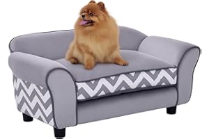 PawHut Pet Sofa Couch Dog Cat Wooden Sponge Sofa Bed Lounge Comfortable Luxury w/Cushion, Grey